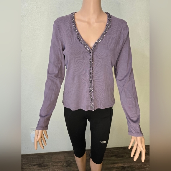 Boden Women's Polka Dots Ruffle Lace Long Sleeve Top Purple Size 14 - Picture 9 of 12